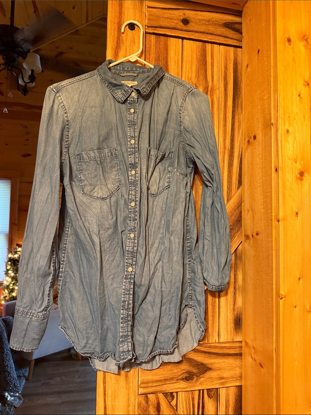 Merona Washed Blue Denim Button-Down Shirt